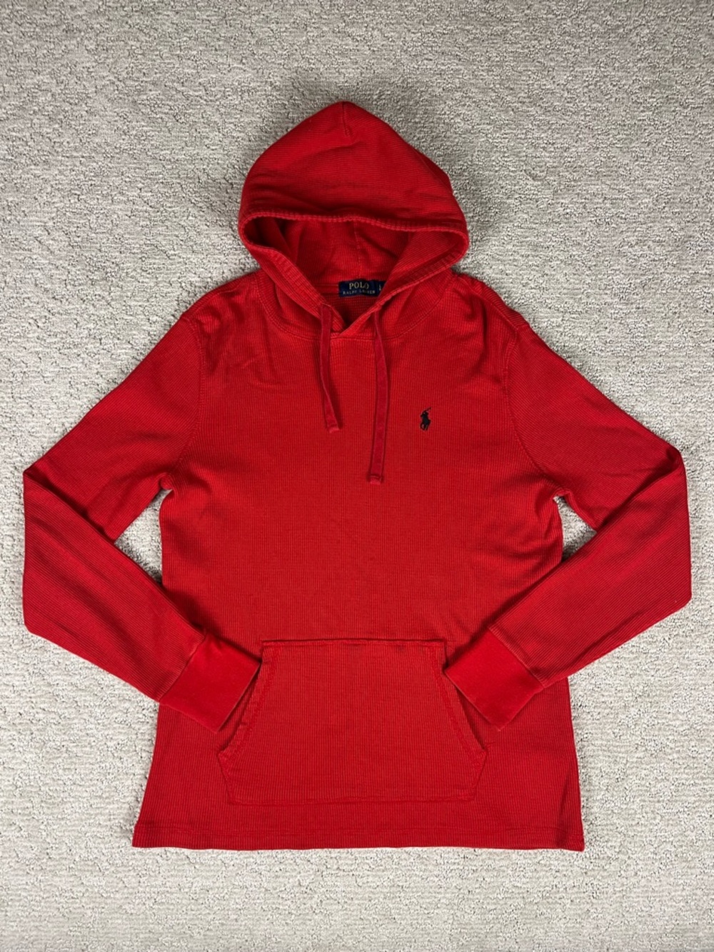 Polo Ralph Lauren Hoodie Mens Large Red Thermal Waffle Knit Pullover Logo